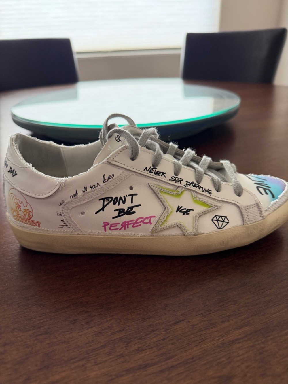 Golden Goose White Low-Top Sneakers with Multicolor Graffiti Accents - Picture 6 of 15